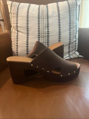 A. Giannetti Brown Studded Platform Clog Mules